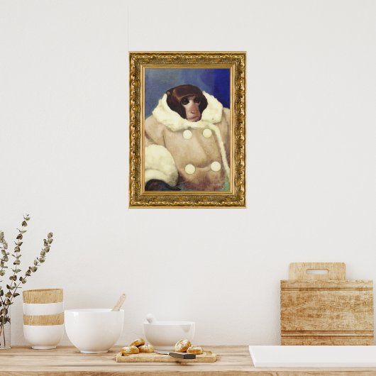 Poster Singe de manteau dans une structure or (Cuisine)