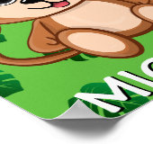 Poster Singe de safari mignon vert dessin animé jungle no (Coin)