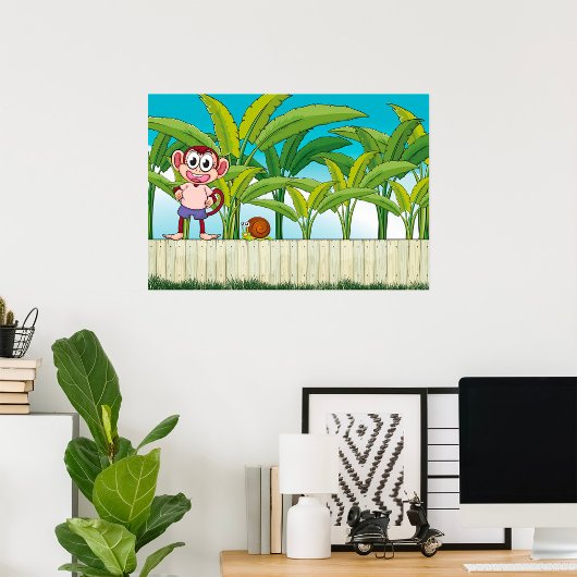 Poster Singe et escargot sur la scène de la jungle tropic