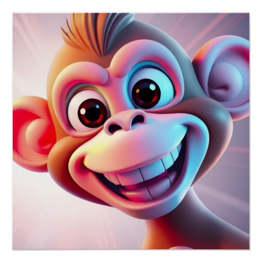 Poster Singe heureux ambiance jungle (Devant)
