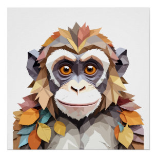 Poster Singe Jouant adorable animal amusant coloré Joyeux