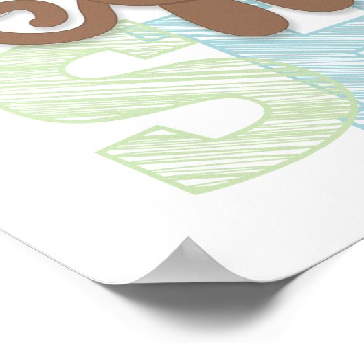 Poster Singe mignon ; Baby shower bleu et vert (Coin)
