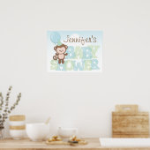 Poster Singe mignon ; Baby shower bleu et vert (Cuisine)