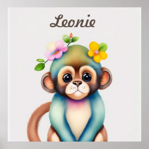 Poster singe mignon, peinture à l'aquarelle