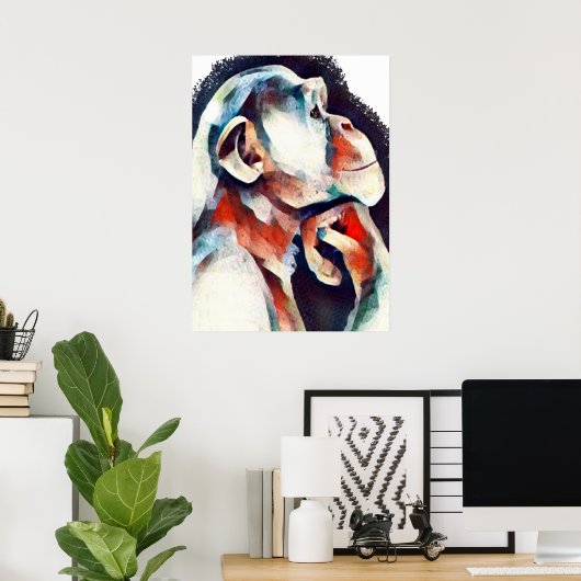 Poster Singe penseur blanc (Bureau à domicile)