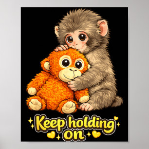 Poster Singe poing avec ours en peluche câlinant continue