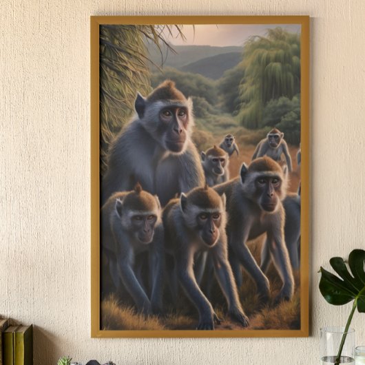 Poster Singes Admirent Majesquement Le Terrain Vert Luxur