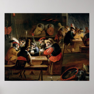 Poster Singes dans une taverne, détail du jeu de carte