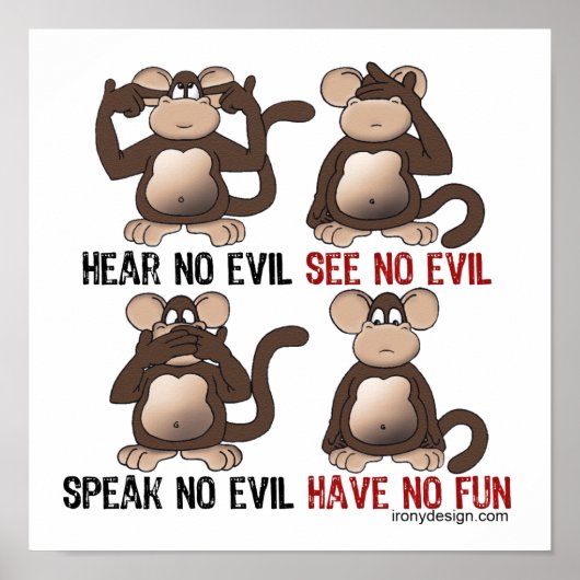 Poster Singes Sages Humour (Devant)