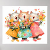 Poster Singing Cats Holding Bouquets (Devant)