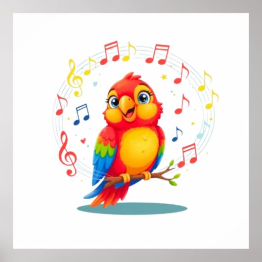 Poster **Singing Parrot – Cute Parrot Singing Illustratio (Devant)