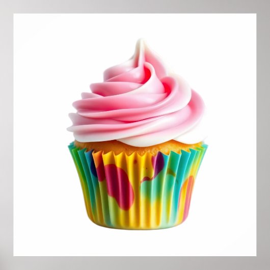 Poster Single Cupcake with Pink and White Frosting (Devant)