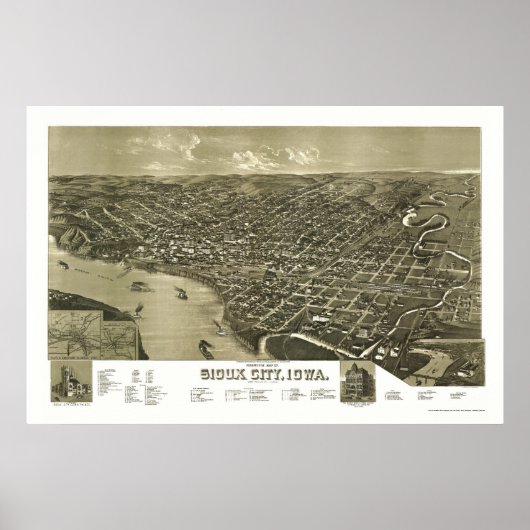Poster Sioux City, IA Carte panoramique - 1888 (Devant)