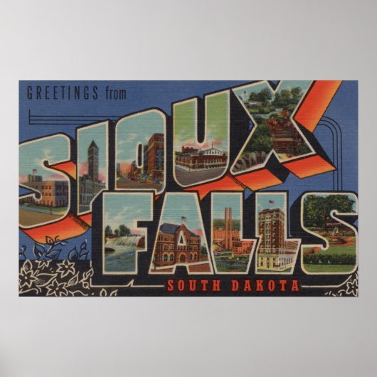 Poster Sioux Falls, Dakota du Sud - Scènes à grandes lett (Devant)