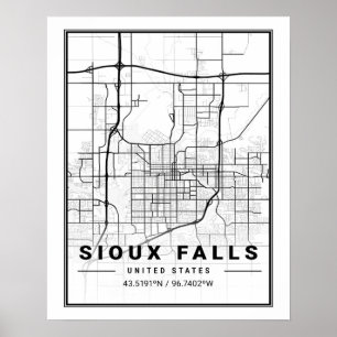 Poster Sioux Falls South Dakota USA Travel City Map