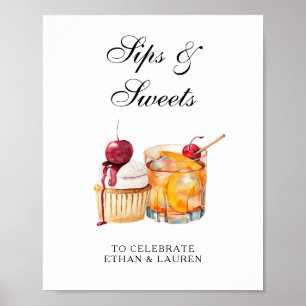 Poster Sips & Sweets Mariage Cocktail & Cupcake