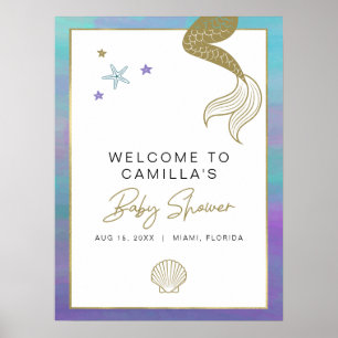 Poster SIREN Mermaid Baby shower de plage tropical Bienve