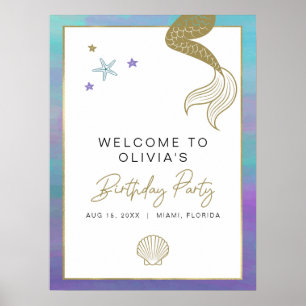 Poster SIREN Mermaid Fête tropicale d'anniversaire Bienve
