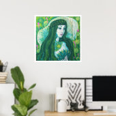 Poster Sirène à cheveux vert sous l'Imaginaire sous-marin (Bureau à domicile)