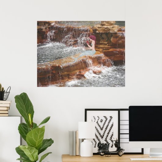 Poster Sirène à la cascade (Bureau à domicile)