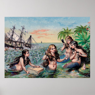 Poster Sirène Antique Magie Nautique Océan