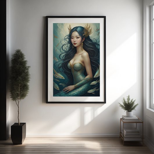 Poster Sirène asiatique aquarelle