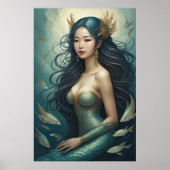 Poster Sirène asiatique aquarelle (Devant)