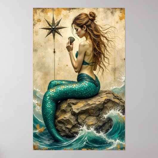 Poster Sirène Assise Sur Un Rocher (Devant)