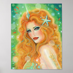 Poster Sirène aux poissons tropicaux par Renee Lavoie