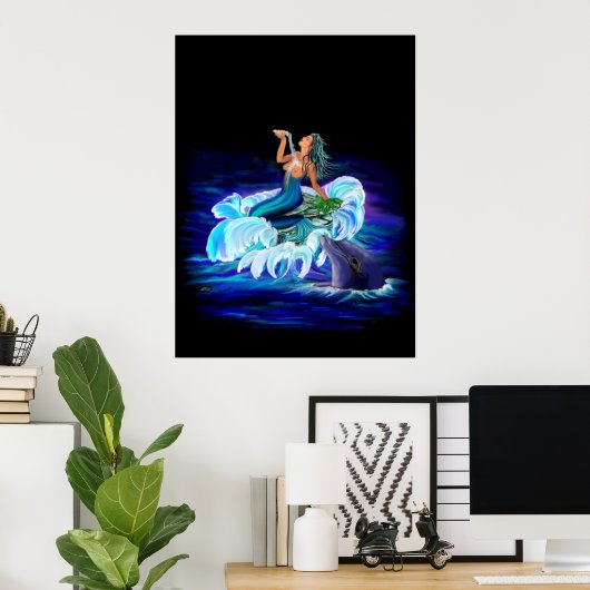 Poster Sirène avec dauphin (Bureau à domicile)