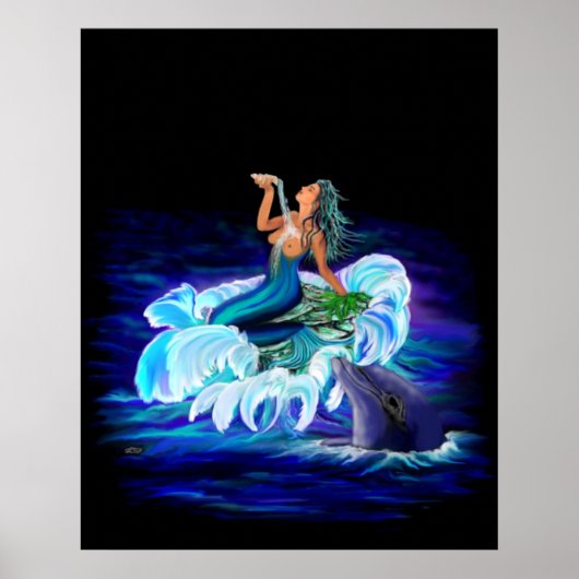 Poster Sirène avec dauphin (Devant)
