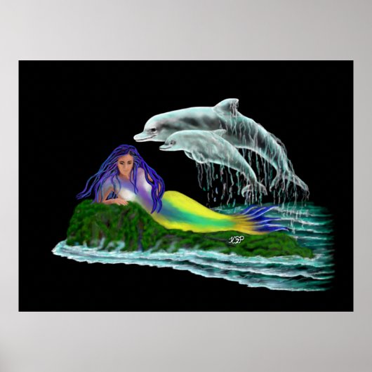 Poster Sirène avec dauphins (Devant)