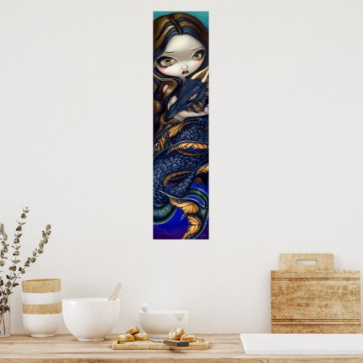 Poster Sirène avec Serpent de Mer Noire Art Imprimer drag (Cuisine)