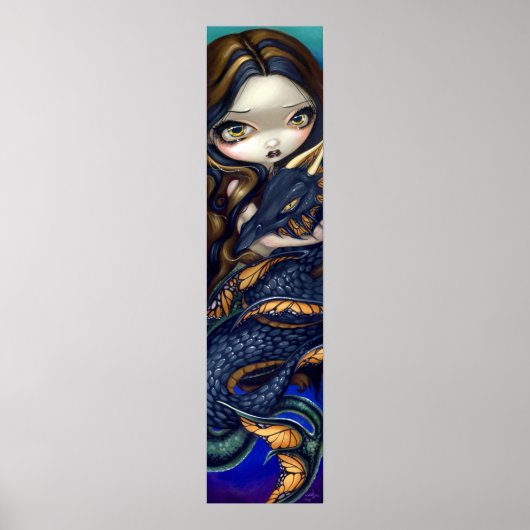 Poster Sirène avec Serpent de Mer Noire Art Imprimer drag (Devant)