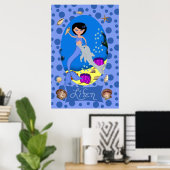 Poster Sirène bleue et dauphin imprimé (Bureau à domicile)