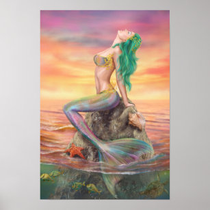 Poster Sirène d'affiche au coucher du soleil