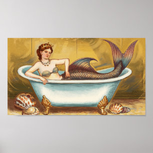 Poster Sirène d'antiquité dorée dans le bain