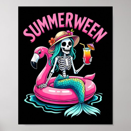 Poster Sirène de Summerween squelette de plage flamant ro (Devant)