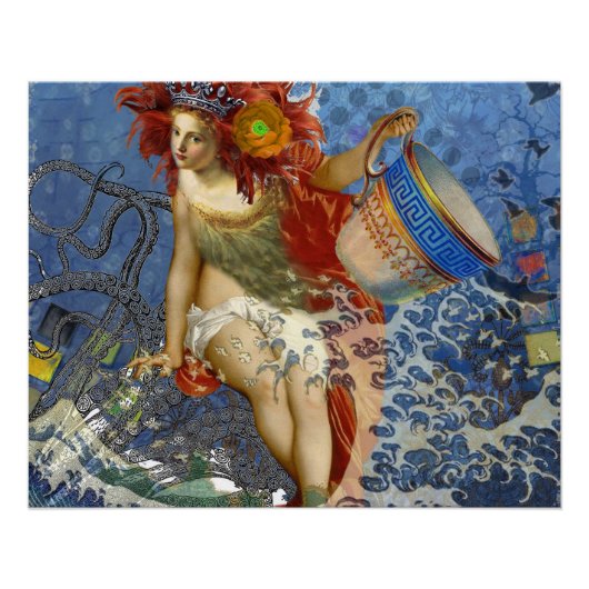 Poster Sirène du Verseau Art Gothique Bleu (Devant)