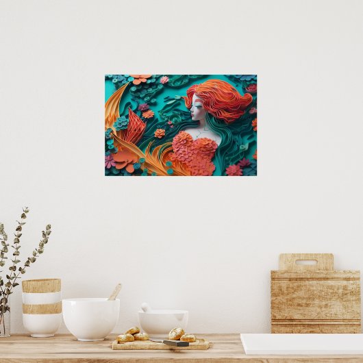 Poster Sirène en papier dans un récif corallien (Cuisine)