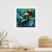 Poster Sirène en verre tendu admirant une fleur (Cuisine)