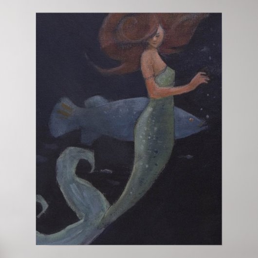 Poster Sirène et poisson bleu (Devant)