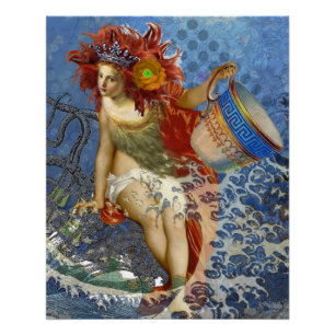 Poster Sirène gothique bleu Aquarius Art