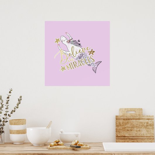 Poster Sirène Licorne Moderne Tendance Croire aux Miracle (Cuisine)