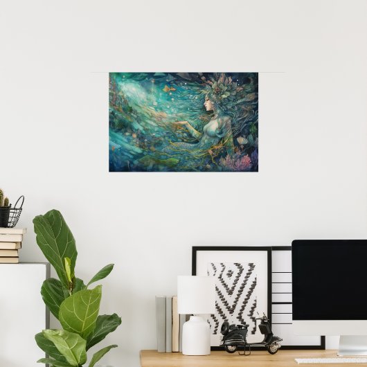 Poster Sirène posée dans un récif (Bureau à domicile)