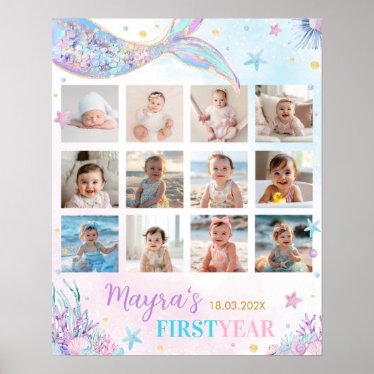 Poster Sirène sous la mer Anniversaire Photo Jalon (Devant)