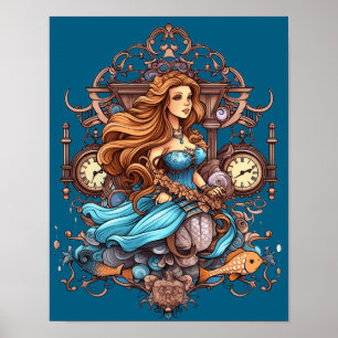 Poster Sirène Steampunk pour filles ou garçons sur un mur