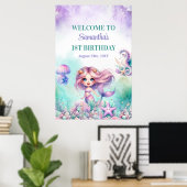Poster Sirène turquoise et violette 1er anniversaire bien (Bureau à domicile)