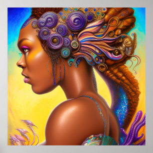 Poster Sirènes noires Mélanin Sirène Océan Poisson de mer