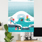 Poster Sirènes pique-niquant avec un phoque et un bébé (Bureau à domicile)